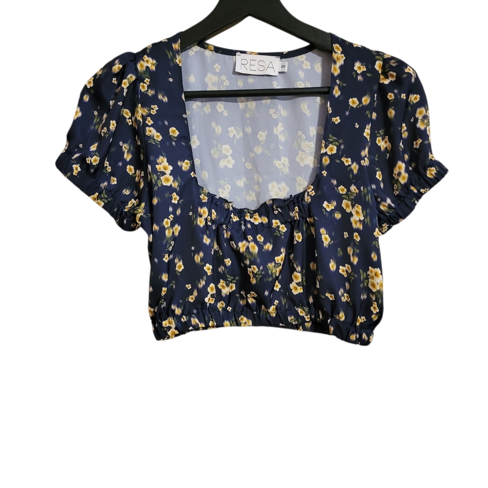 Resa Floral Short Sleeve Cropped Blouse